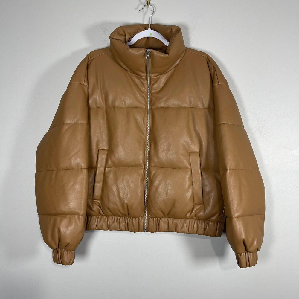 Abercrombie & Fitch Vegan Leather Puffer Jacket Wms Large Brown Tan Ultra